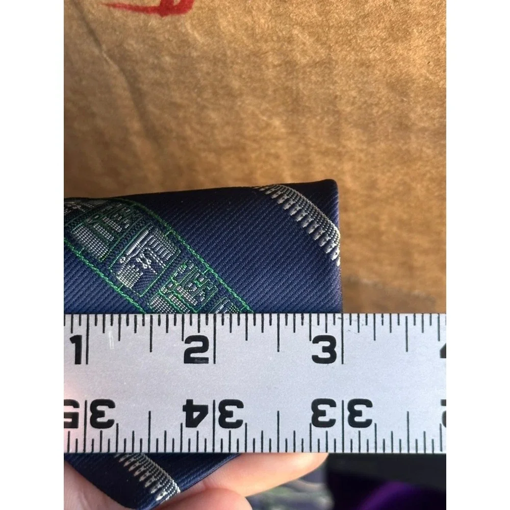 Vintage Smithsonian Navy Blue Circuit Board Tech Silk Blend Necktie Stripe